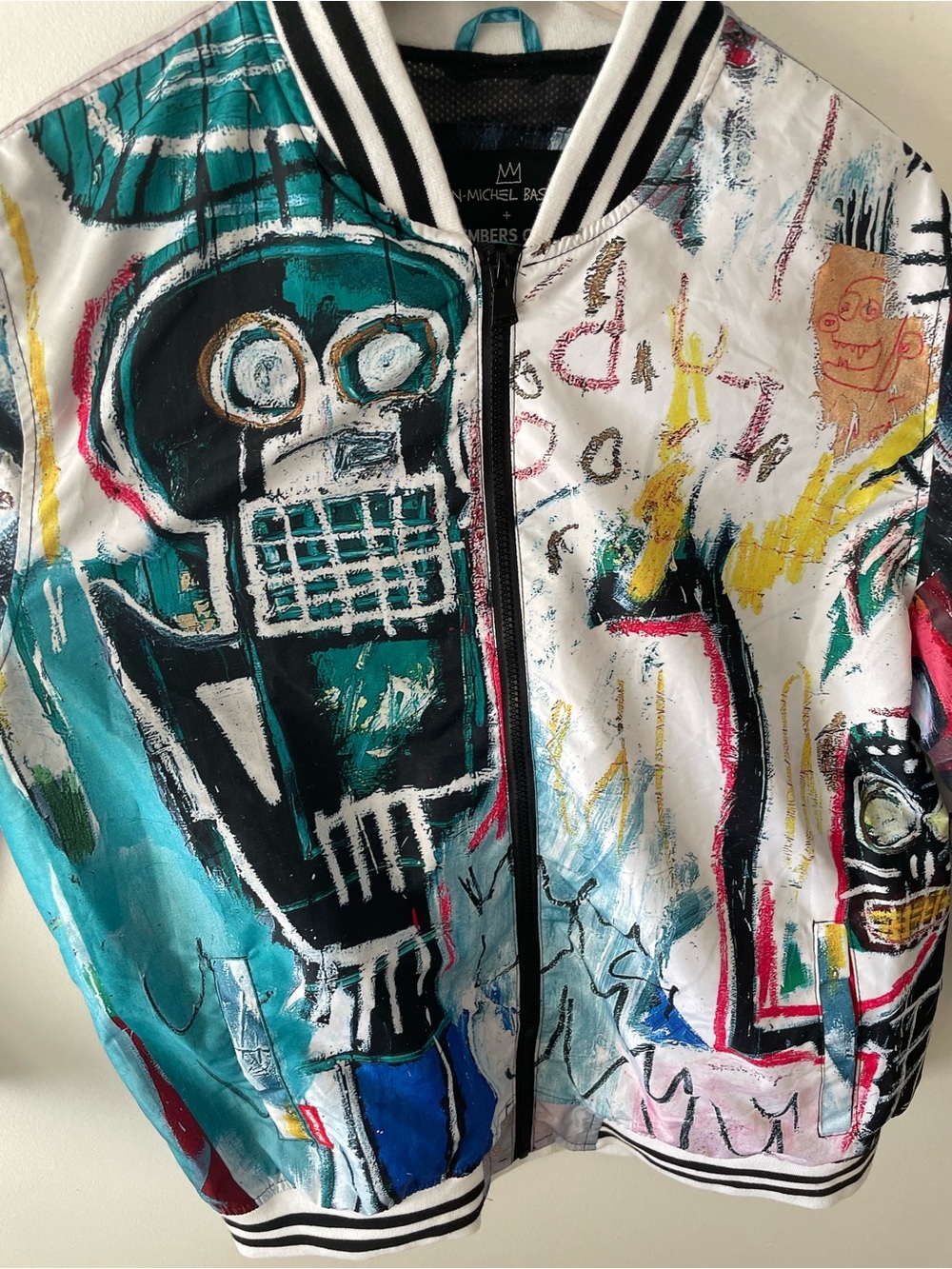 Members Only x Jean-Michel Basquiat Bomber Jacket Mens L White Graffiti Art NWT - Picture 5 of 9